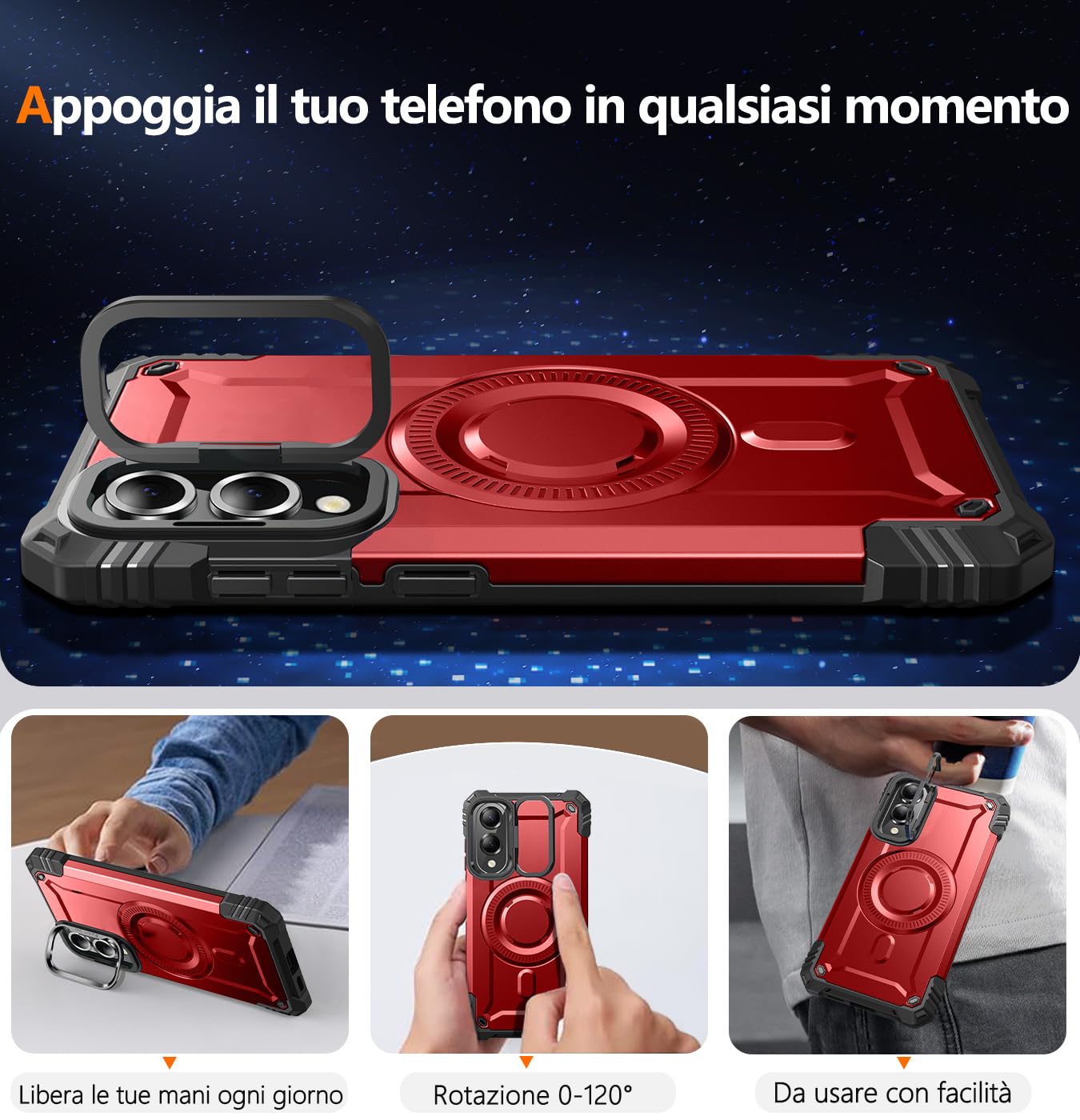 Cover per Galaxy S25 Edge con Supporto per Fotocamera,Compatibile con Mag-Safe,Supporto per Fotocamera Integrato,Custodia Antiurto Militare per Samsung S25 Edge 6.7",Rosso