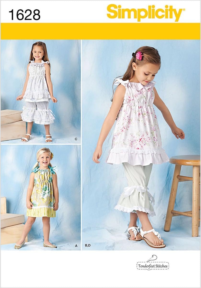 SimplicityTenderfeet Stitches Pattern 1628 Girls Dress, Top and Pants Size 3-4-5-6-7-8
