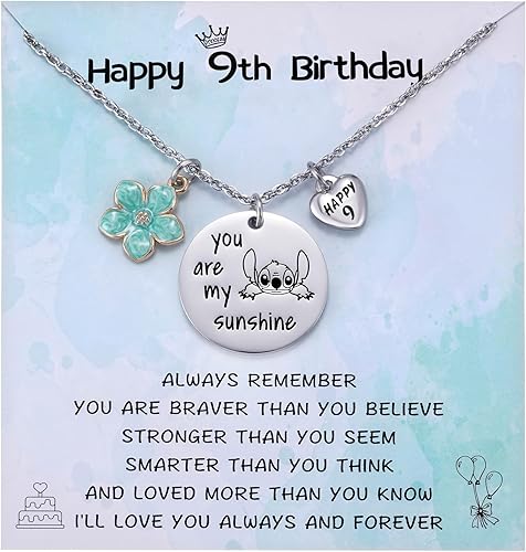 MIXJOY Regalos de cumpleaños de 5 a 16 años con texto en inglés "You are My Sunshine", collar de puntada para niñas pequeñas, regalos de cumpleaños