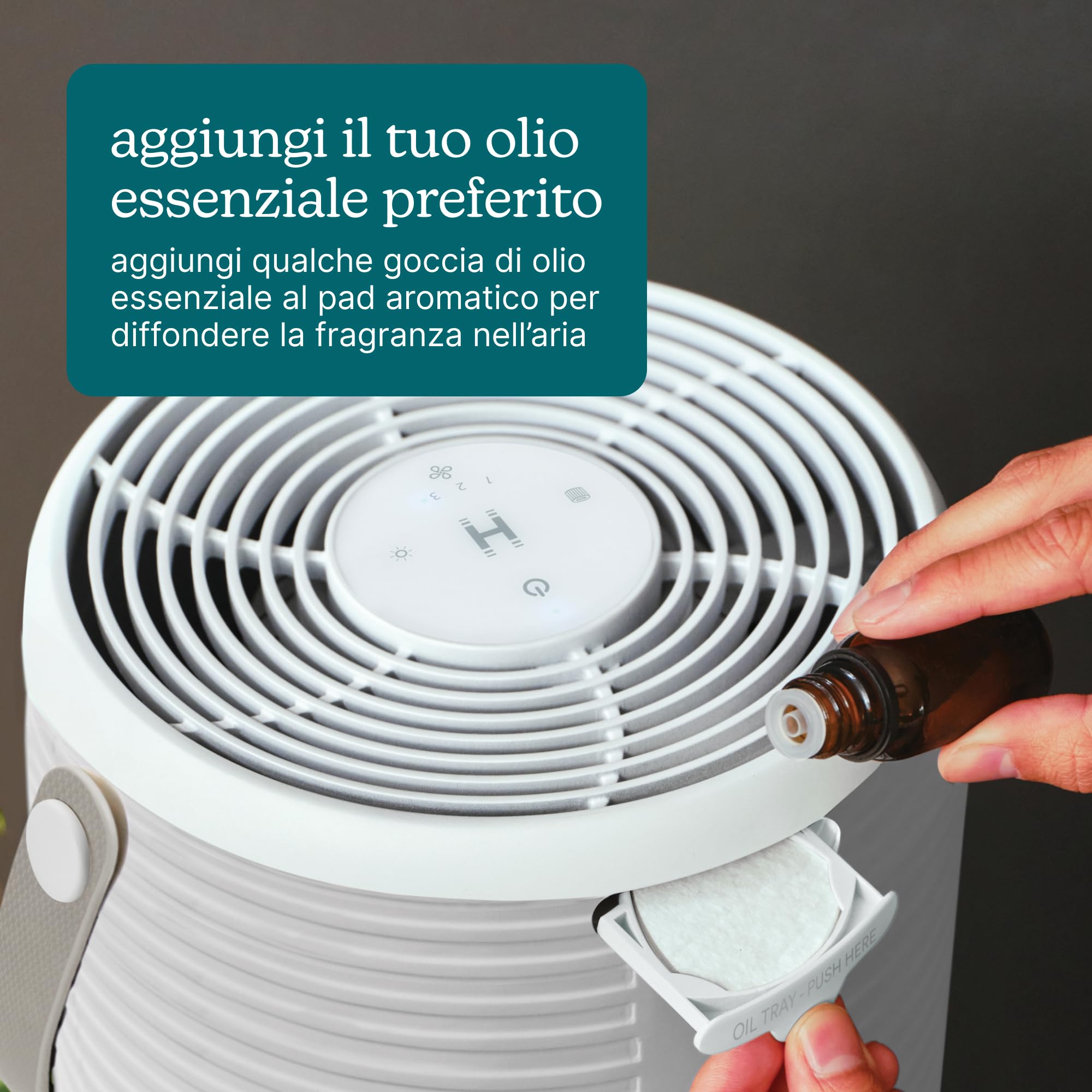 Homedics WhisperPure Comfort Purificatore d'Aria True HEPA, Pietra | Per Casa e Ufficio, Silenzioso e Portatile, Filtrazione 3 in 1 contro Polvere, Pollini, Odori, 3 Velocità