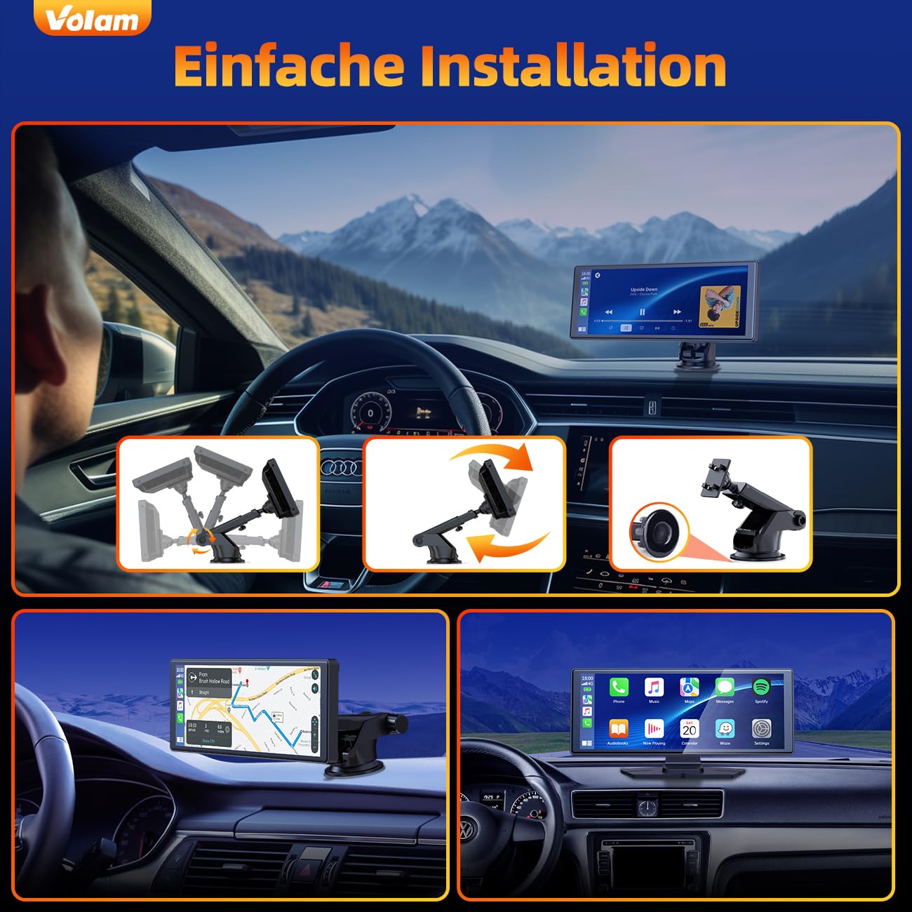 Volam 9.26 Zoll CarPlay Display,Tragbares Autoradios kompatibel mit Apple CarPlay&Android Auto,Car play IPS Touch Screen,Carplay Bildschirm mit siri/GOO-gle,GPS Navigation,Blue-tooth,Mirror Link