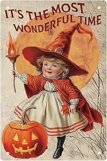 WEBEEDY Enseigne Métallique Halloween Vintage Décoration en Métal Affiche Murale 20x30cm Style Rétro Décoration Murale D'Halloween Épaisse Plaque en Étain Affiche pour Bar à Bière Maison