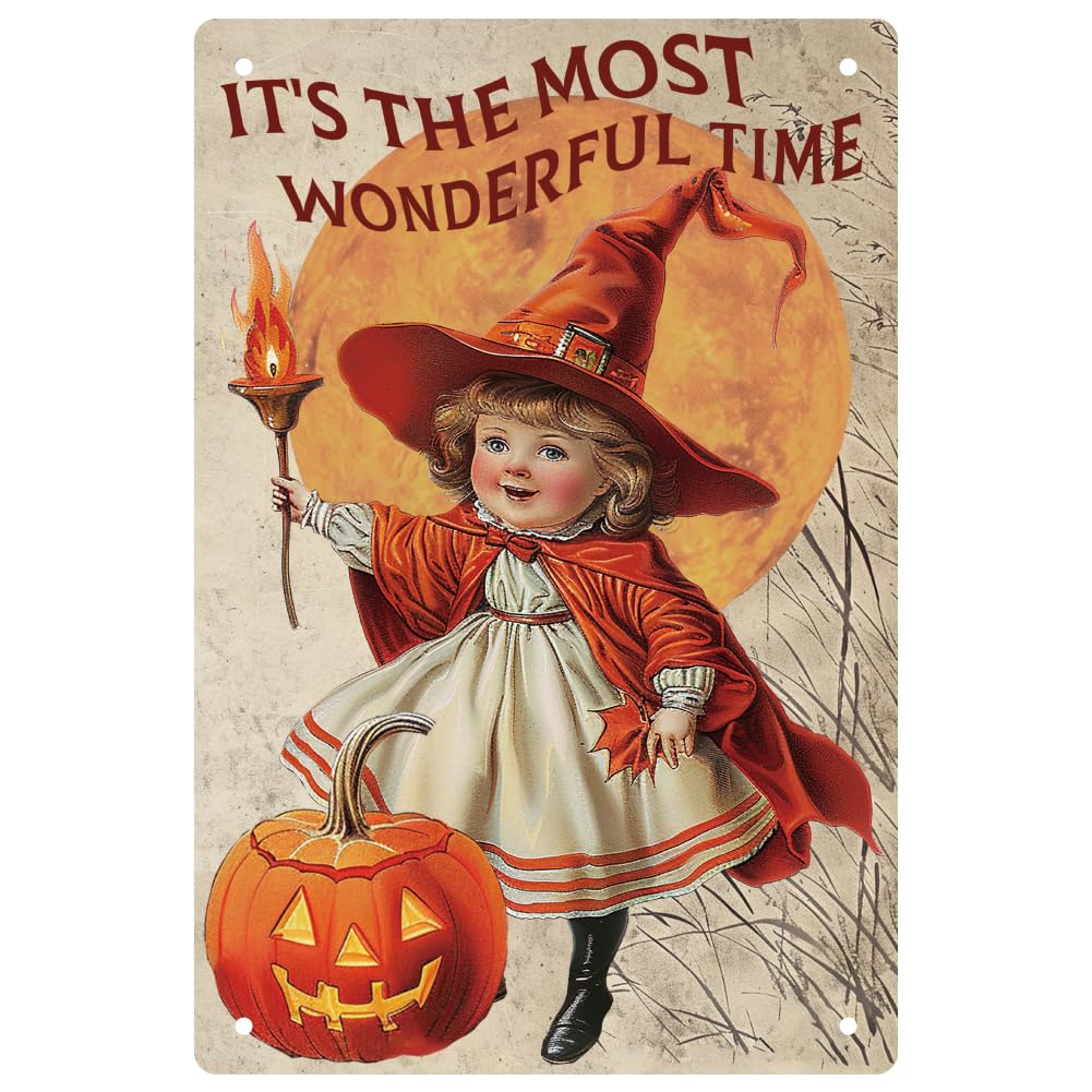 Halloween Pumpkin Gnome Metal Tin Sign - 9 Inch Round Rustic Wall Decor For Home & Bar