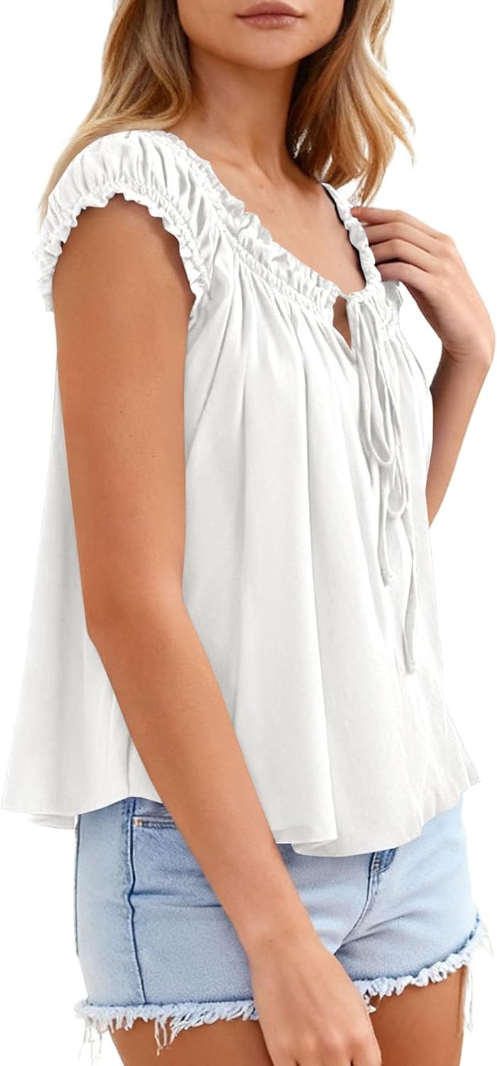 PRETTYGARDEN Women Babydoll Tops 2026 Summer Clothes Cap Sleeve Tie Front Flowy Tank Top Peplum Blouses Cute Going Out Shirts - Image 5