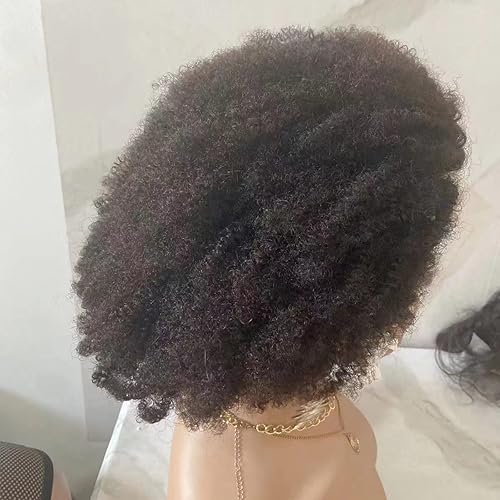 Miniatura 4 de Quella Peluca de cabello humano afro de encaje completo de los años 70 afro rizado 4c 4b pelucas HD transparente y marrón encaje natural raya libre