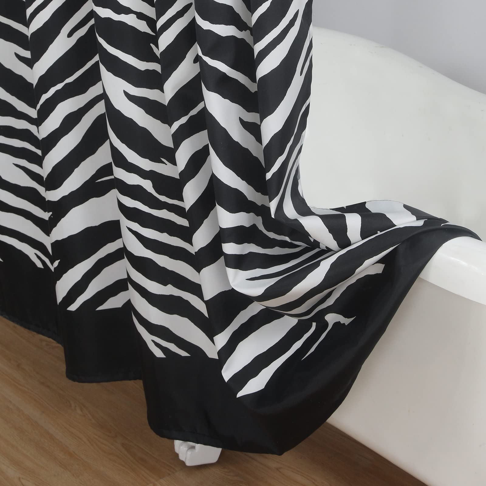 Zebra Print Shower Curtain - Waterproof Polyester, Black & White Farmhouse Style, 72x72 Inches - View #14