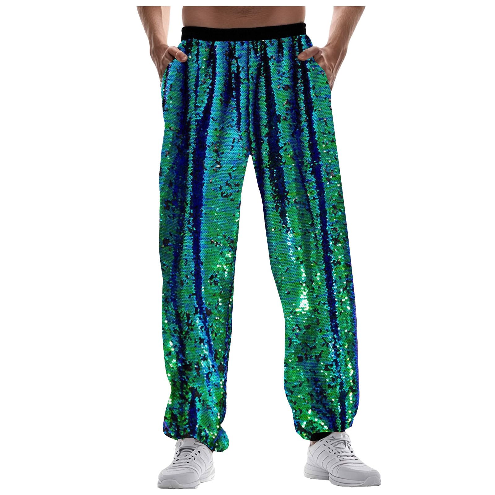 Sequin Trousers Men's Vintage 70s Carnival Disco Outfits Night Club for Fancy Dress Green