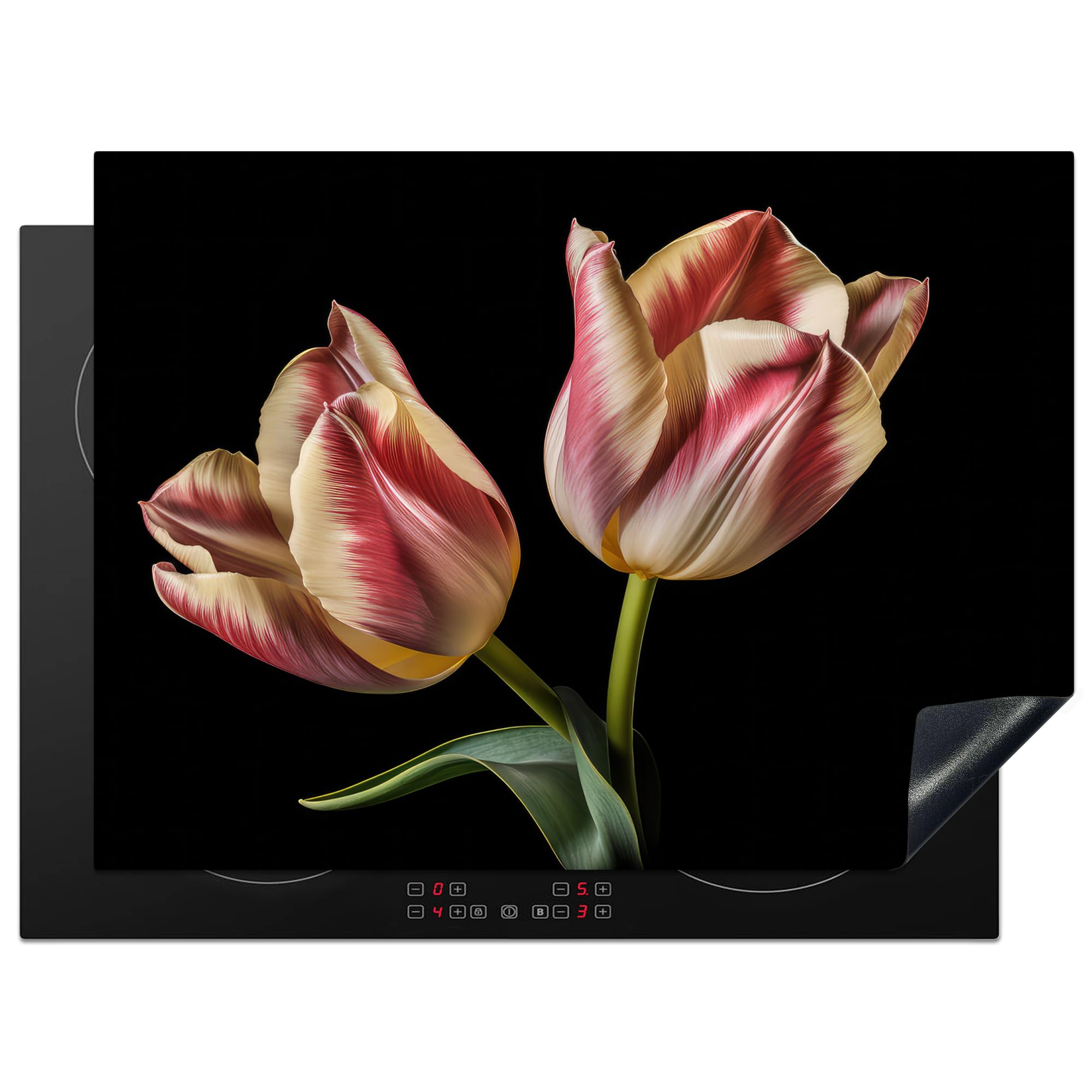 KitchenYeah© Induction Hob Cover Protector Mat 20.5"x27.6" / 70x52 cm Kitchen Universal Ceramic Covers for Electric Cookers Vinyl Tulips - Flowers - Pink - White - Nature