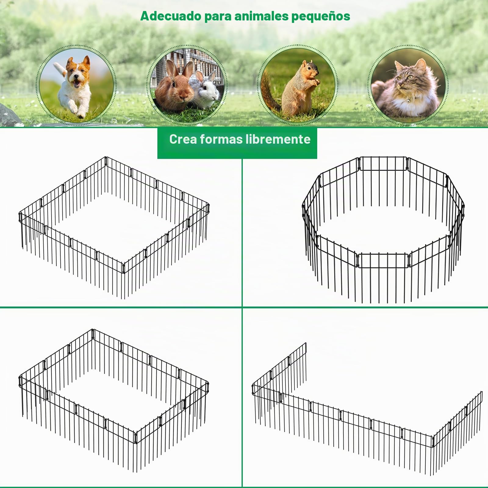 LIANTRAL Vallas de jardín, barreras animales, Valla metálica, 19 piezas | Valla decorativa al aire libre, vallas animales para perros y conejos, valla sin excavación, Antióxido, total 43 cm x 6,27 m