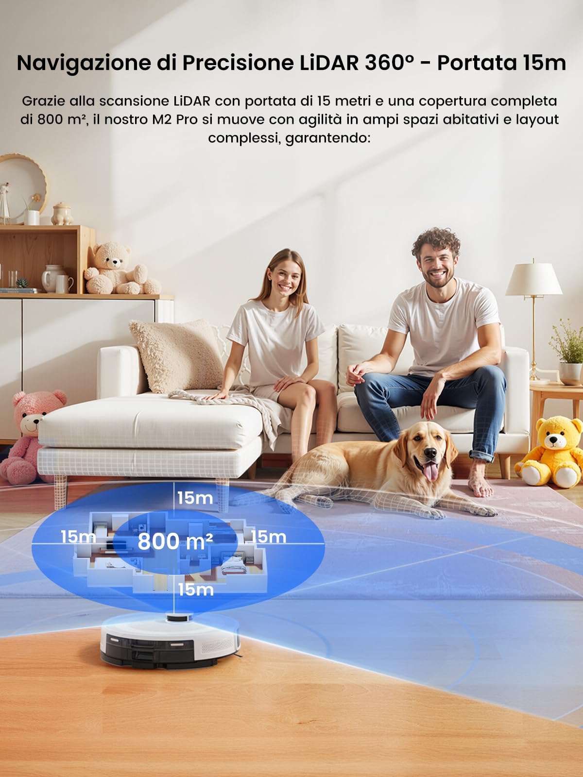 Lefant M2Pro Robot Aspirapolvere Lavapavimenti con Mappatura,6000Pa,Svuotamento Automatico Polvere,Navigazione Laser dTOF,Tecnologia di Evitamento Degli Ostacoli PSD,Pulizia Personalizzata,Wi-fi/Alexa