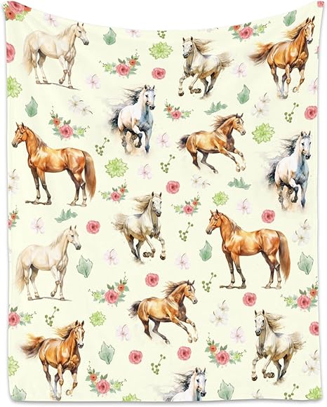 Horse Blanket, Cute Soft Throw Gifts for Grils Teens, Cozy Flannel Throw Blankets for Couch Office, 40"x50"
