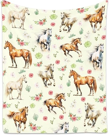 Horse Blanket, Cute Soft Throw Gifts for Grils Teens, Cozy Flannel Throw Blankets for Couch Office, 40"x50"