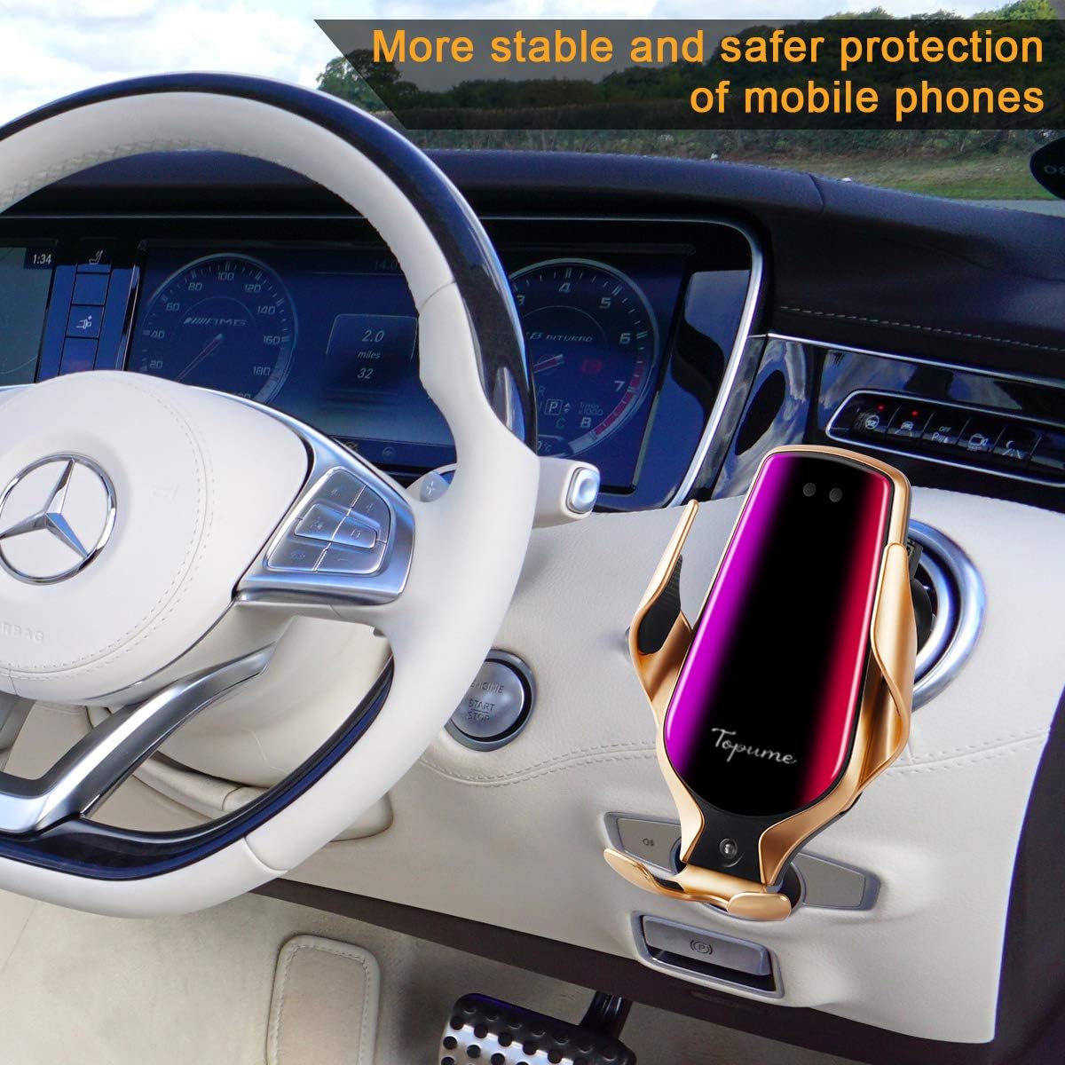 Buy 1 get 1 Topume Wireless Car Charger, Fast Charging Auto-Clamping Car Phone Holder Mount, Compatible with iPhone 13/12/11/11ProMax/XS/XR/X/8/8+,Samsung S10/S9/S8/Note10/Note9,LG,Huawei,Google Pixel