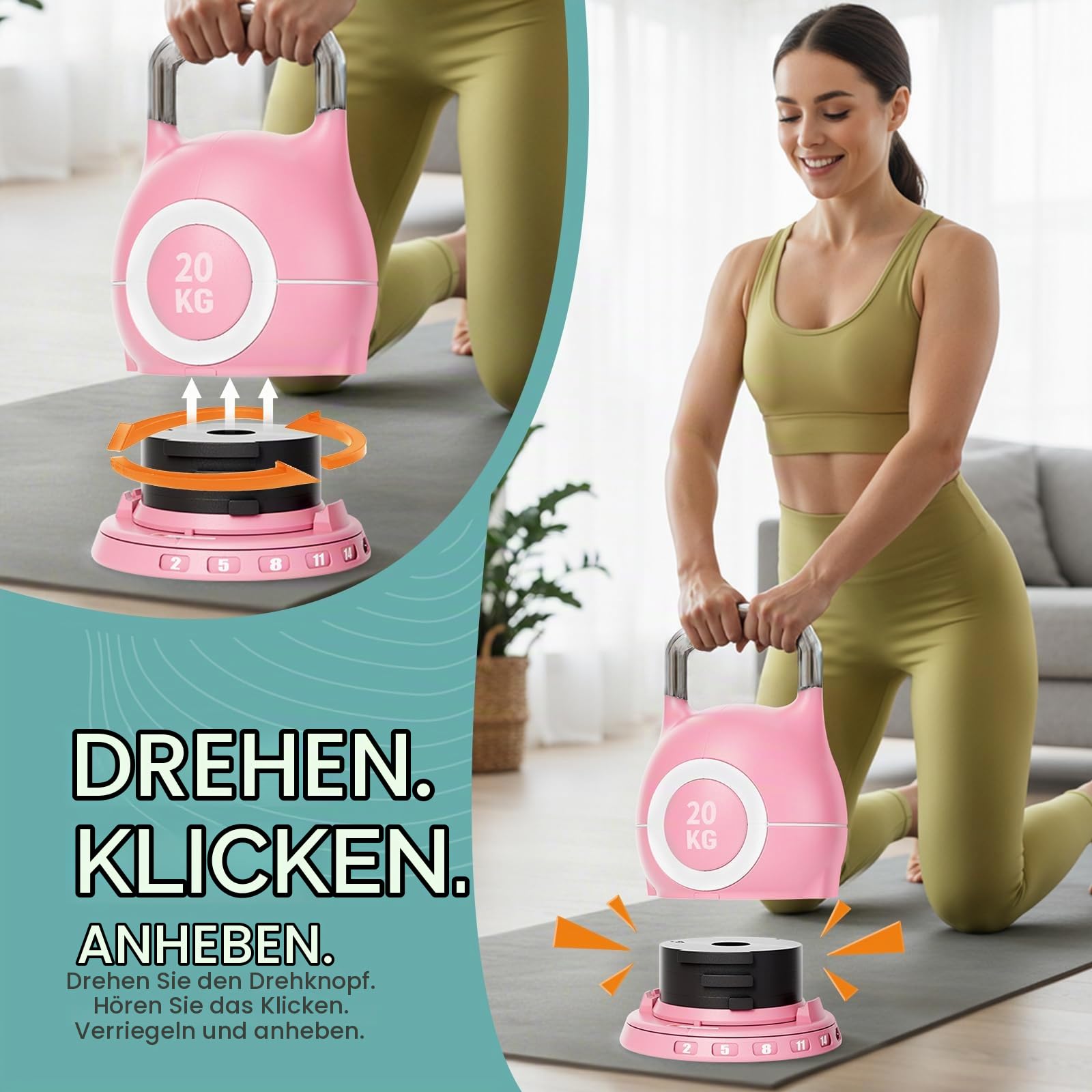 Kettlebell Verstellbare Hanteln Set 7 in 1 Kugelhantel für Home Gym | Hantelset Fitnessgeräte für Zuhause | Dumbbells Sportgeräte Zuhause Kugelhantel Gewicht Hantel Set