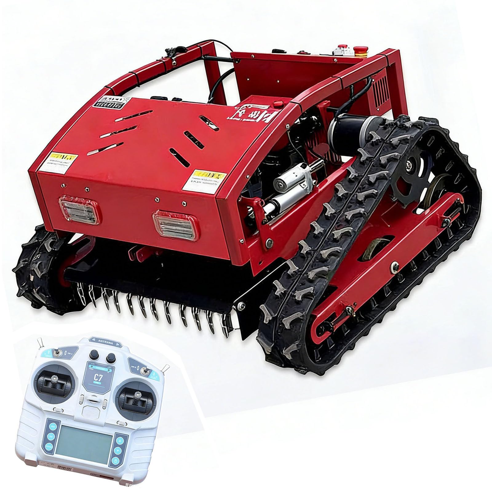 Cortacésped Oruga con Mando a Distancia – Motor Gasolina 9cv 224cc 4 Tiempos, Ancho De Corte 55cm, Pendiente 60°, Luces LED, para Terrenos Inclinados, Huertos Y Uso Comercial