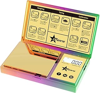 Shiny Digital Gram Scale 200g x 0.01, Chrome Rainbow Mini Scale for Food Ounces and Grams, Iridescent Plating Pocket Scale, Small Jewelry Scale, Travel Herb Scale, Backlit LCD, Auto-off, 6 Units, Tare