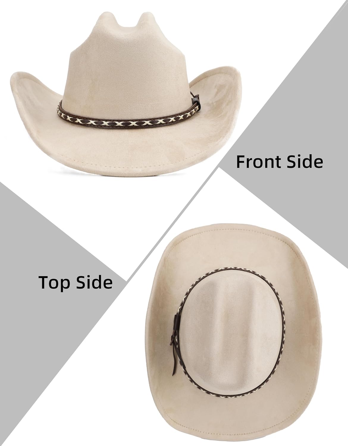 BESOOGII Western Cowboy Hat for Women and Men, Unisex Big Wide Brim Felt Hats for Cowboys and Cowgirls