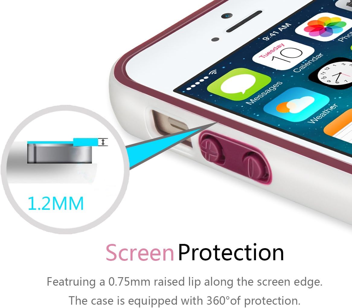 TILL for iPhone 5 / 5S Case, (TM) 3 Color Hybrid Slim Dual Layer Shockproof Case Extra Front Raised Lip Soft TPU & Hard PC Bumper Protective Case Cover for iPhone 5 [Wine]