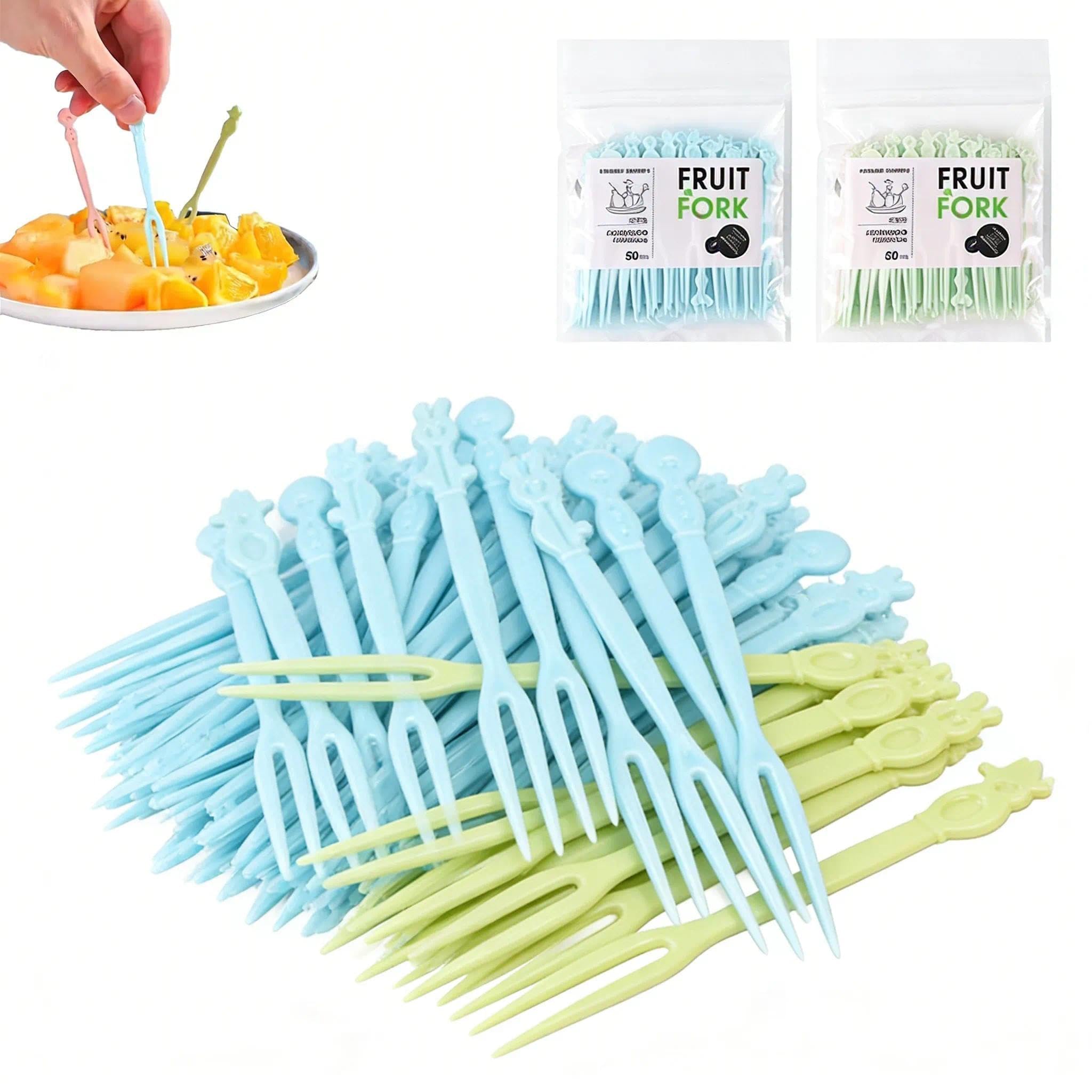 200 Pcs Fruit Forks, Disposable Forks, Mini Fork, Family Fork, Food Picks for Family, for Fruit, Pastry and Dessert (Blue, Green)