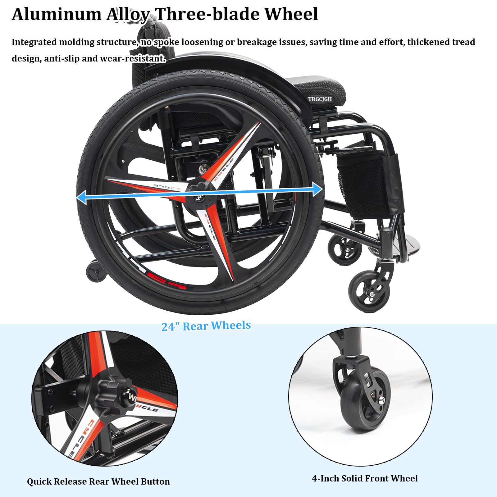 Silla de Ruedas Ligera Plegable de Aluminio, de tránsito, Autopropulsable, Frenos de Mano, Reposapiés abatibles, para minusválidos(Size:15.7in Seat Width,Color:Sports Style)