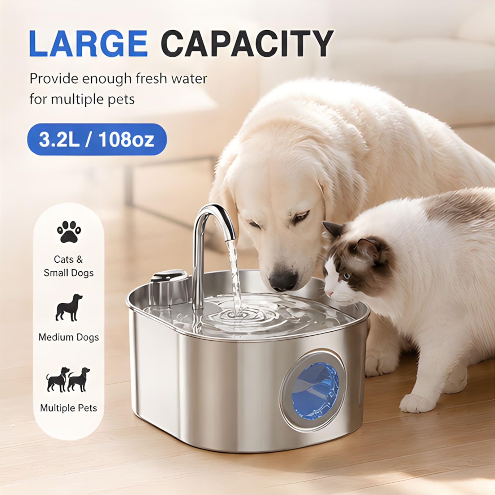 Fuente de Agua Interior para Mascotas para Gatos y Perros