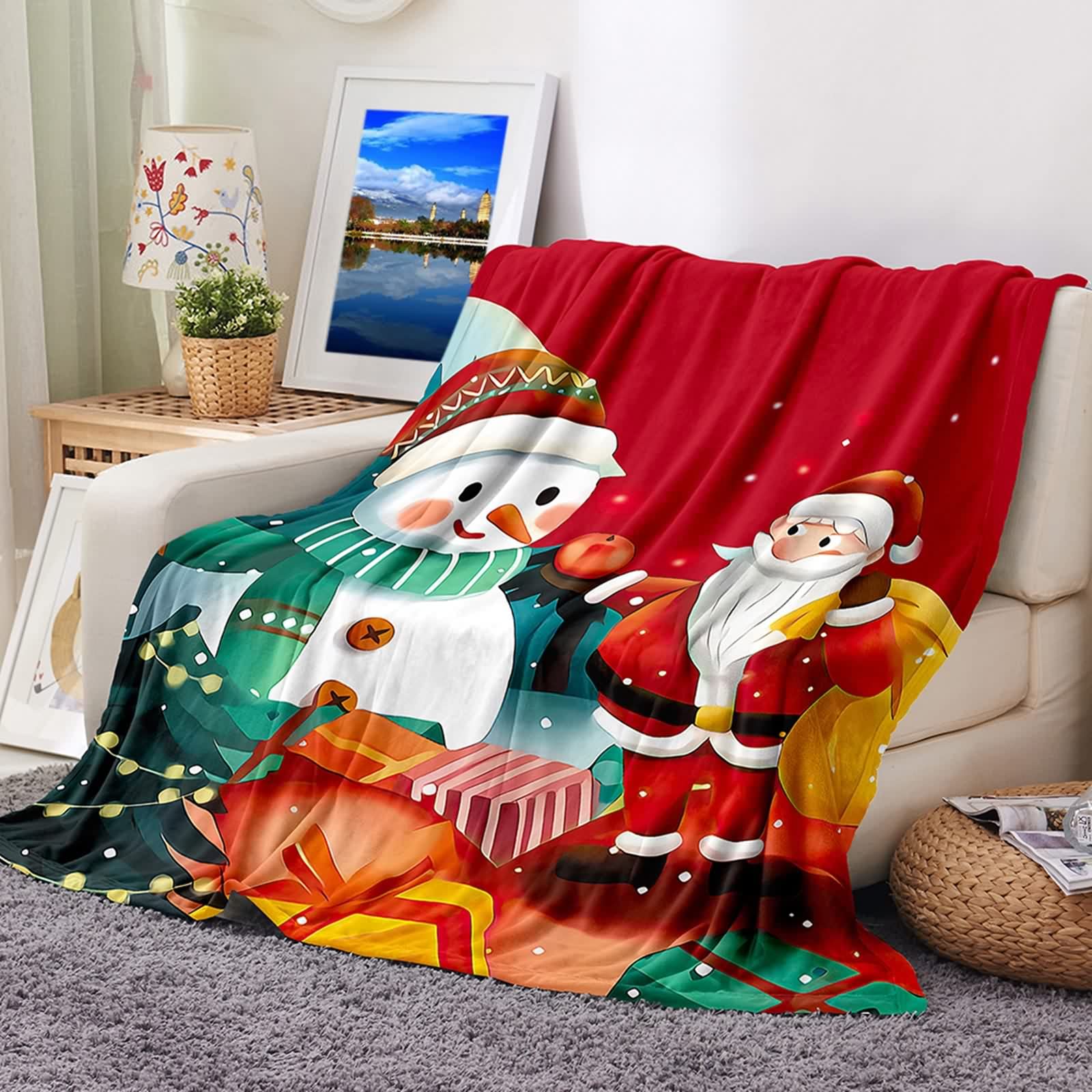Couverture pour le lit et le canapé KnSam, plaid polaire de Noël rouge et vert pour vos soirées