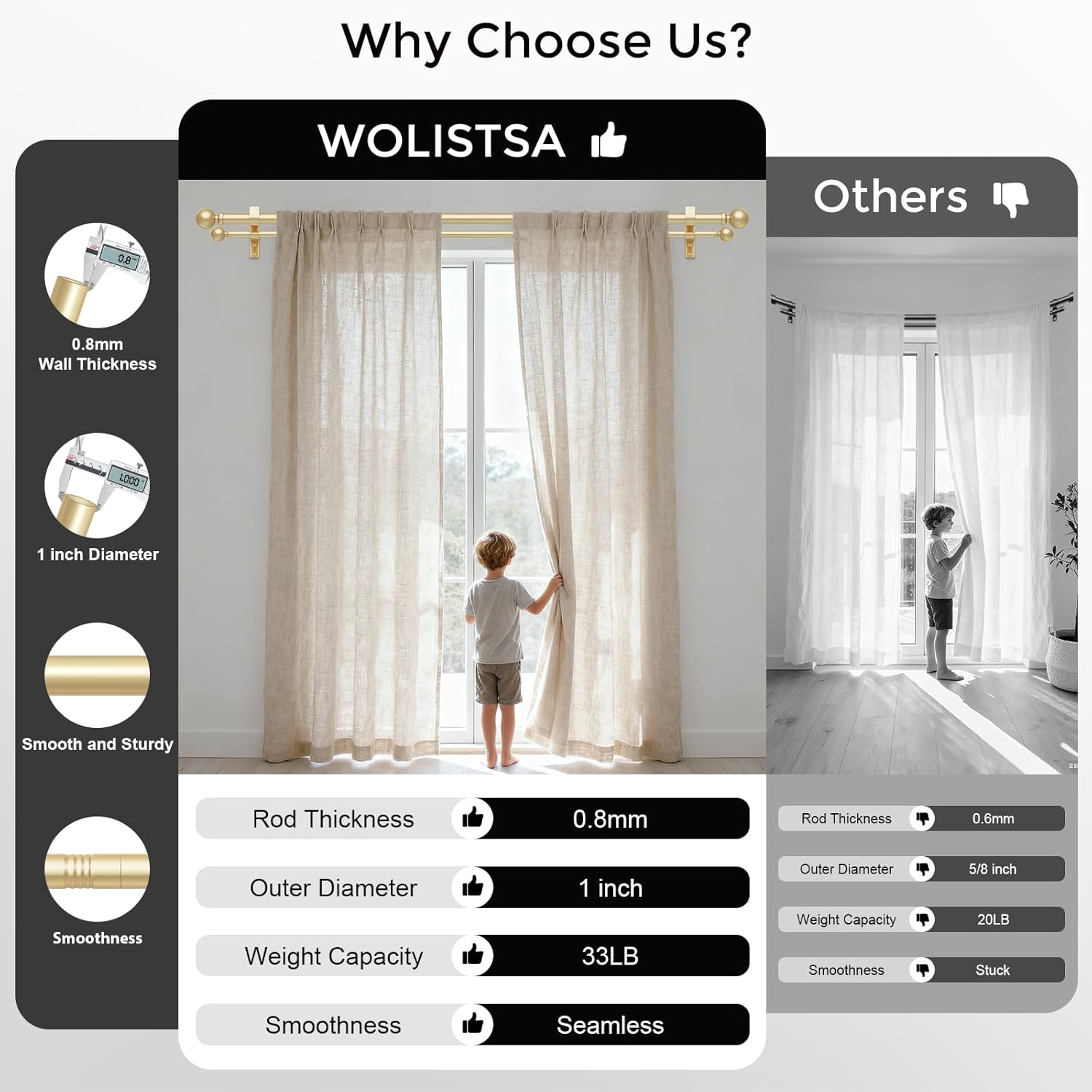 Double Curtain Rod, 1 Inch Gold Extra Long Dual Curtain Rods for Windows 72 to 144 Inch, Decorative Adjustable Heavy Duty Telescopic Spliced Window Treatment Rods for Bedroom Living Room