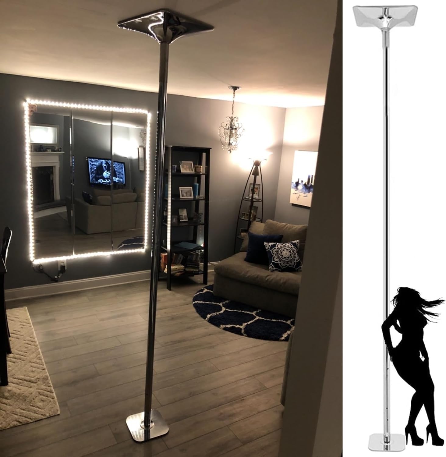 Pole-Dancing-Stange Für Zuhause, Statische Tanzstange, 2,1–3,8 M, Abnehmbar, Höhenverstellbar, Für Training, Fitness, Pub, 45 Mm Tragbare Tanzstange, Tragkraft 200 Kg, Silber