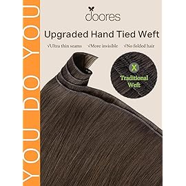 DOORES Sew in Extensions Genius Sew in Weft Hair Extensions, 18 Inch Chocolate Brown 50g, Virgin Remy Human Hair Extensions