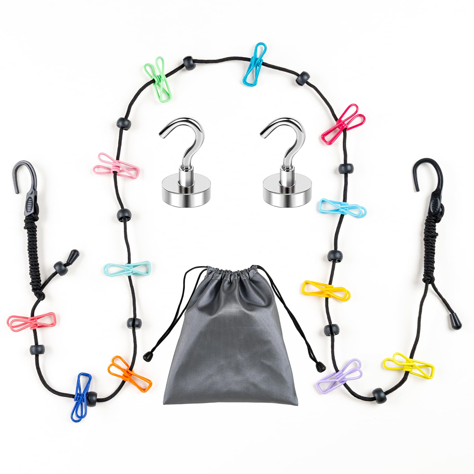 Honizer Colour Magnetic Clothesline For Cruise Ship Cabin - 120Lb Strong Magnets, Non-Elastic Cord No Sag, 10-Second Setup, Portable Travel Clothesline For Cruise Essentials, Rv (3M Adjustable, 32Mm Hooks)