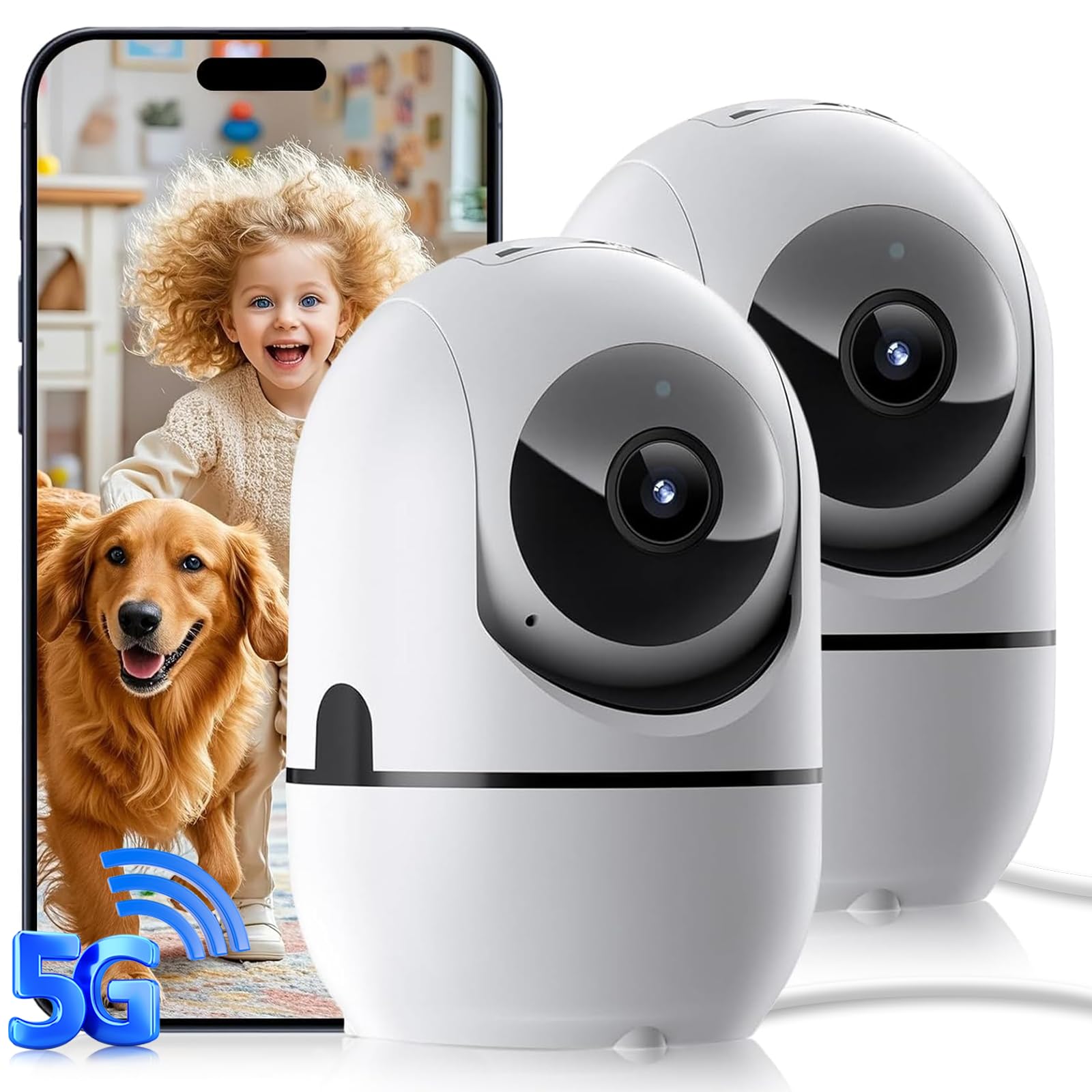 JWQPO Indoor Security Camera, 5G&2.4G WiFi Security Cameras for Home Security, 360° Baby Monitor/Pet Camera with App,Motion Sensor Camera,2-Way Talk,Night Vision,TF/CloudStorage (2Pack)