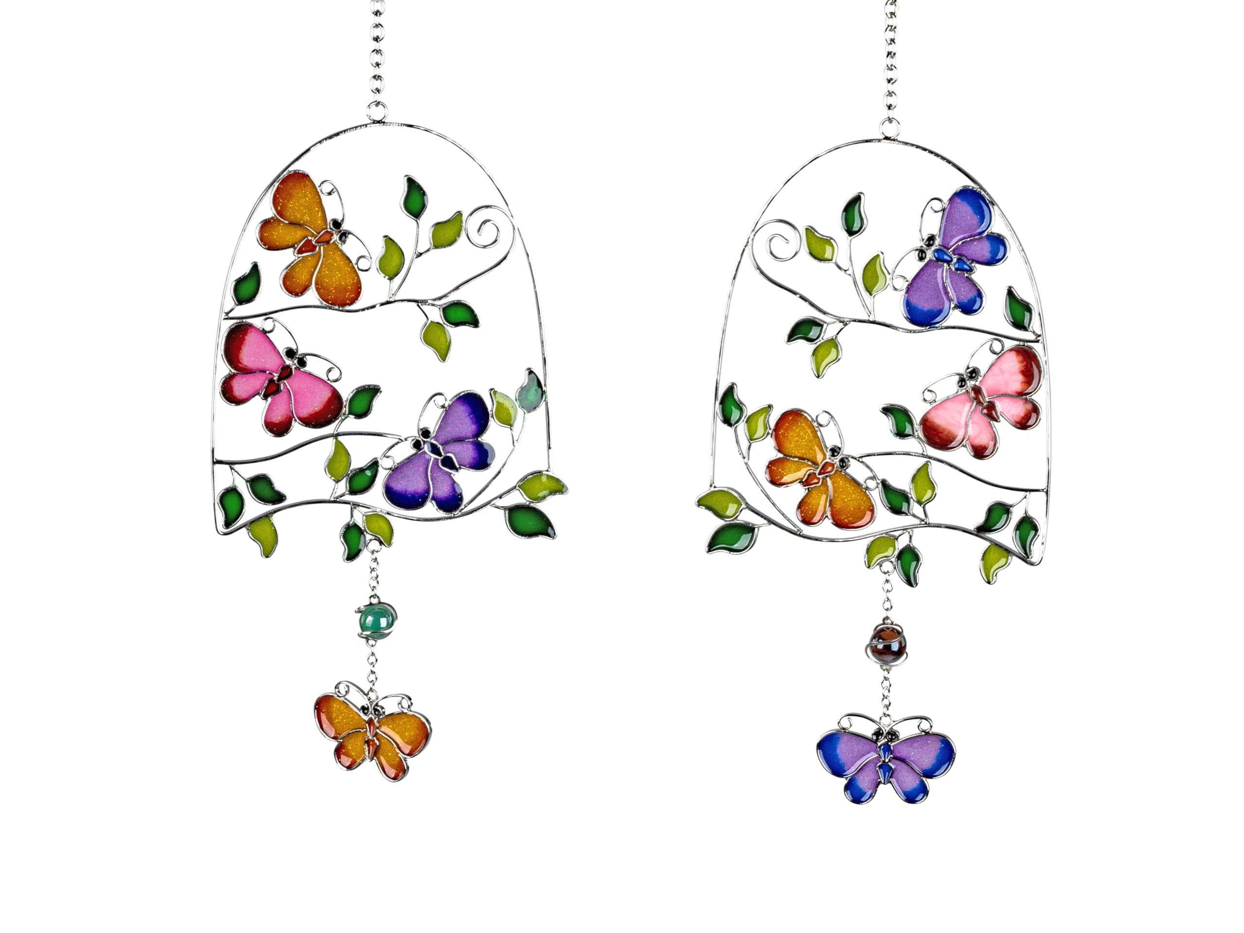 2er Set Hängedeko Tiffany Schmetterlinge auf AST | L. 32cm | lila bunt | aus Acryl (1, Schmetterling Set)