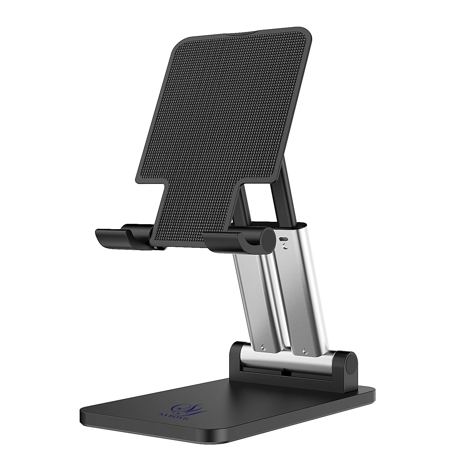 SYBOYIE Tablet Phone Stand, Angle Height Adjustable Foldable Stand for Desk, Compatible with iPhone, Samsung, iPad, Kindle, Tablets, Mobile Phones and Smartphone (Black)