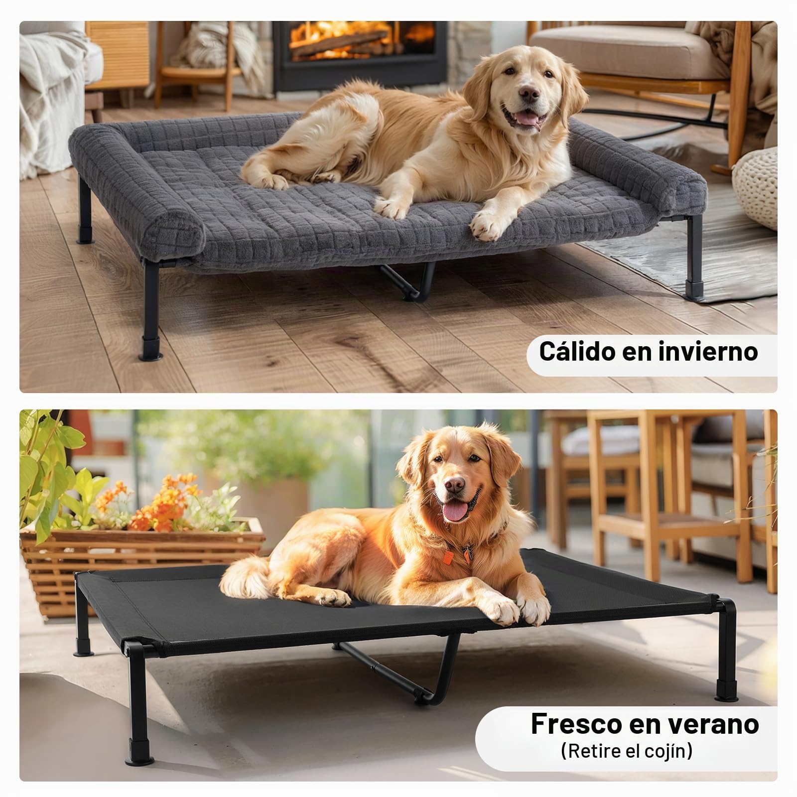 Veehoo Cama Elevada Perro Extragrandes, XXL Cama Refrescante Perro Verano | Sofás Cama con Almohadón Desmontable y antideslizante,comodidad durante todo el año para interior y exterior, 134 x 94 cm