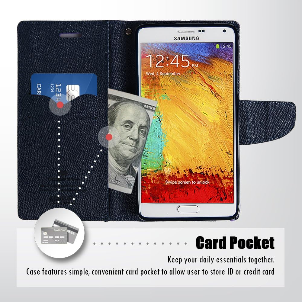 Galaxy NOTE 3 Case, [Drop Protection] Goospery® Fancy Diary Premium Synthetic Saffiano Leather [Wallet Type] Case [ID Credit Card Slots + Cash Pocket] Cover with Flip Stand for Samsung Galaxy Note 3 [Note III] - Mint / Navy