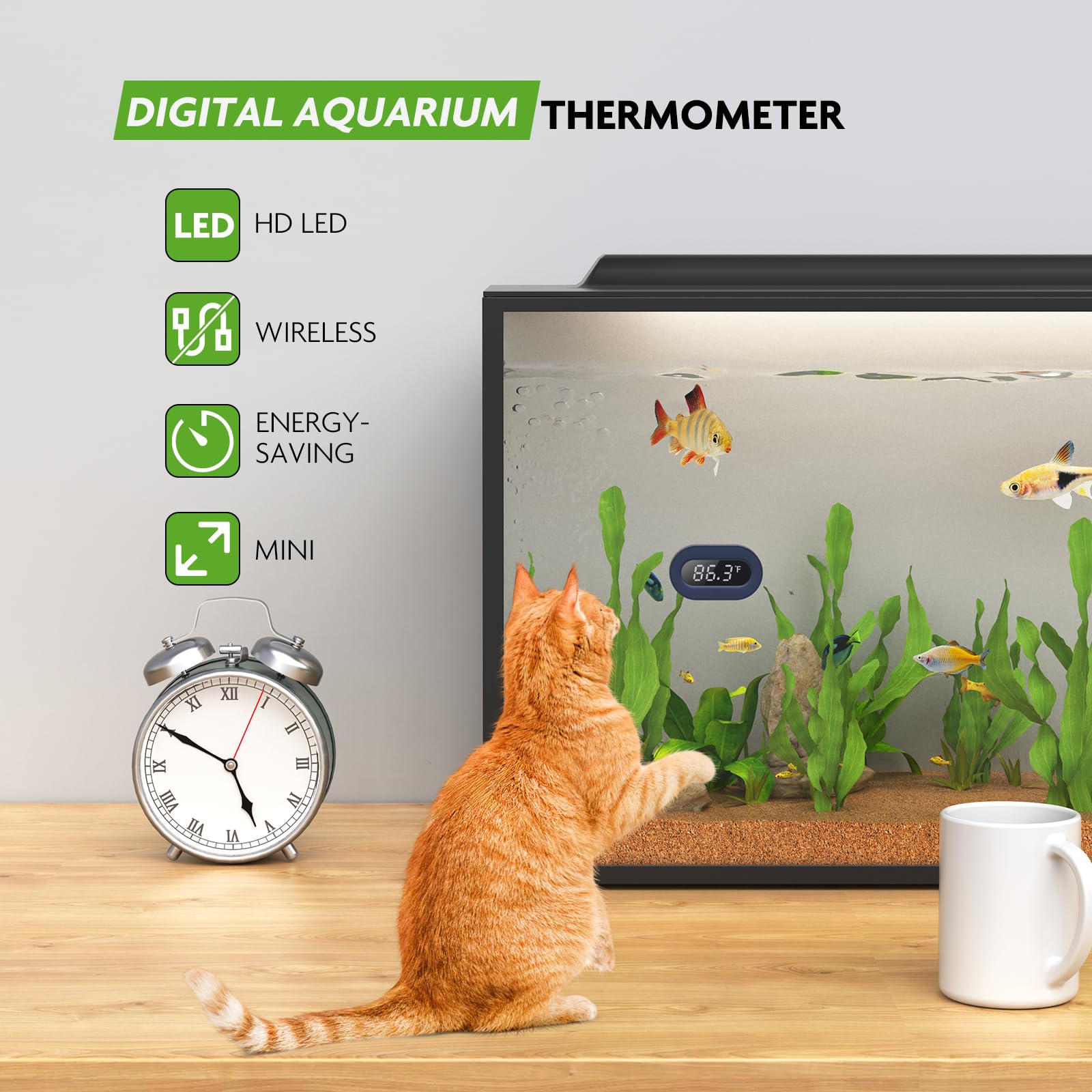 PAIZOO Fish Tank Thermometer, LED Digital Aquarium Thermometer Highly Accurate Temperature Measurement, Tank Thermometer for Freshwater and Saltwater, White Display ±0.9?