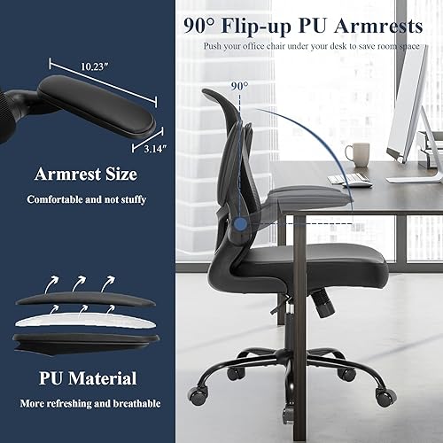 Miniatura 8 de Silla de oficina, silla ergonómica de malla de piel sintética, con soporte lumbar, altura ajustable, ruedas giratorias ejecutivas con brazo