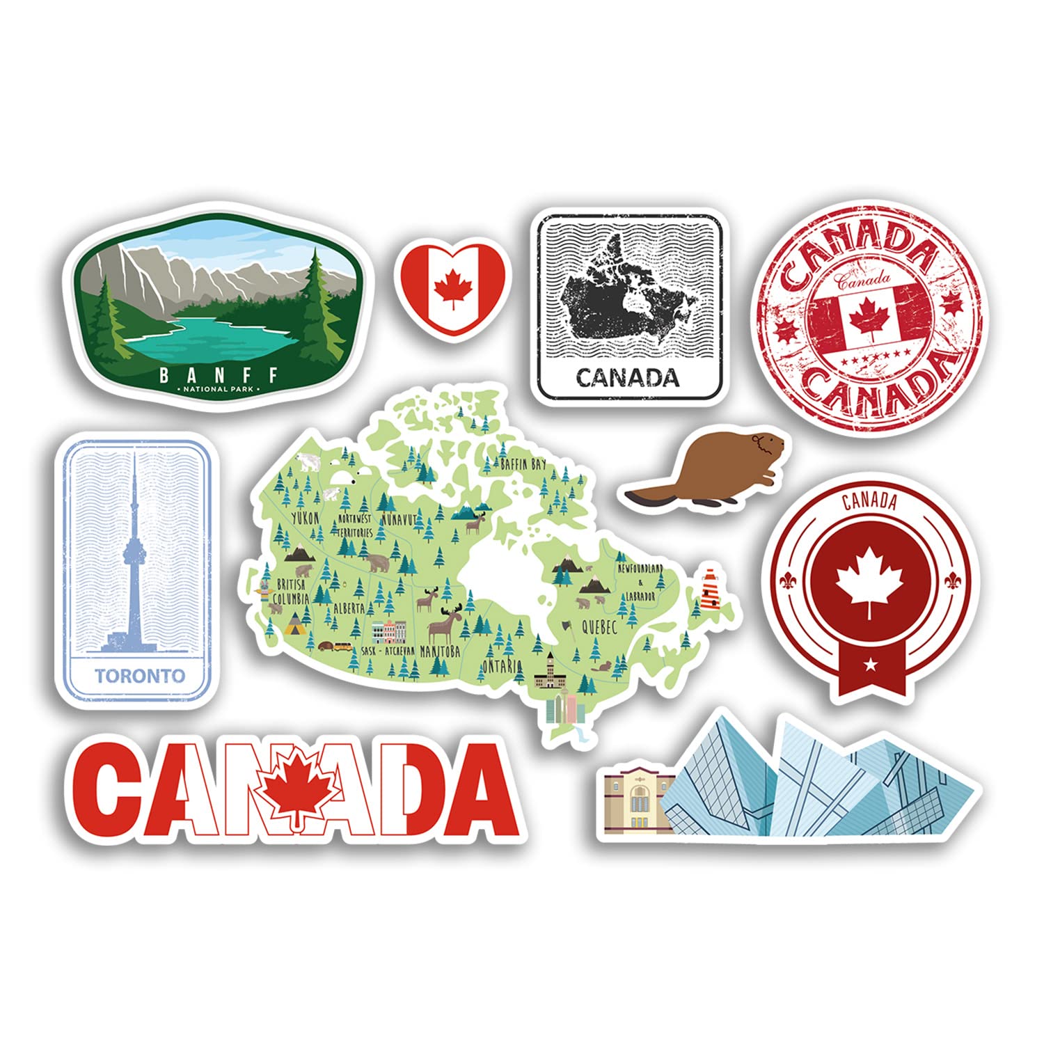 A5 Sticker Sheet Canada Vinyl Stickers - Canadian Landmarks Map Country Holiday Flag Travel #78479