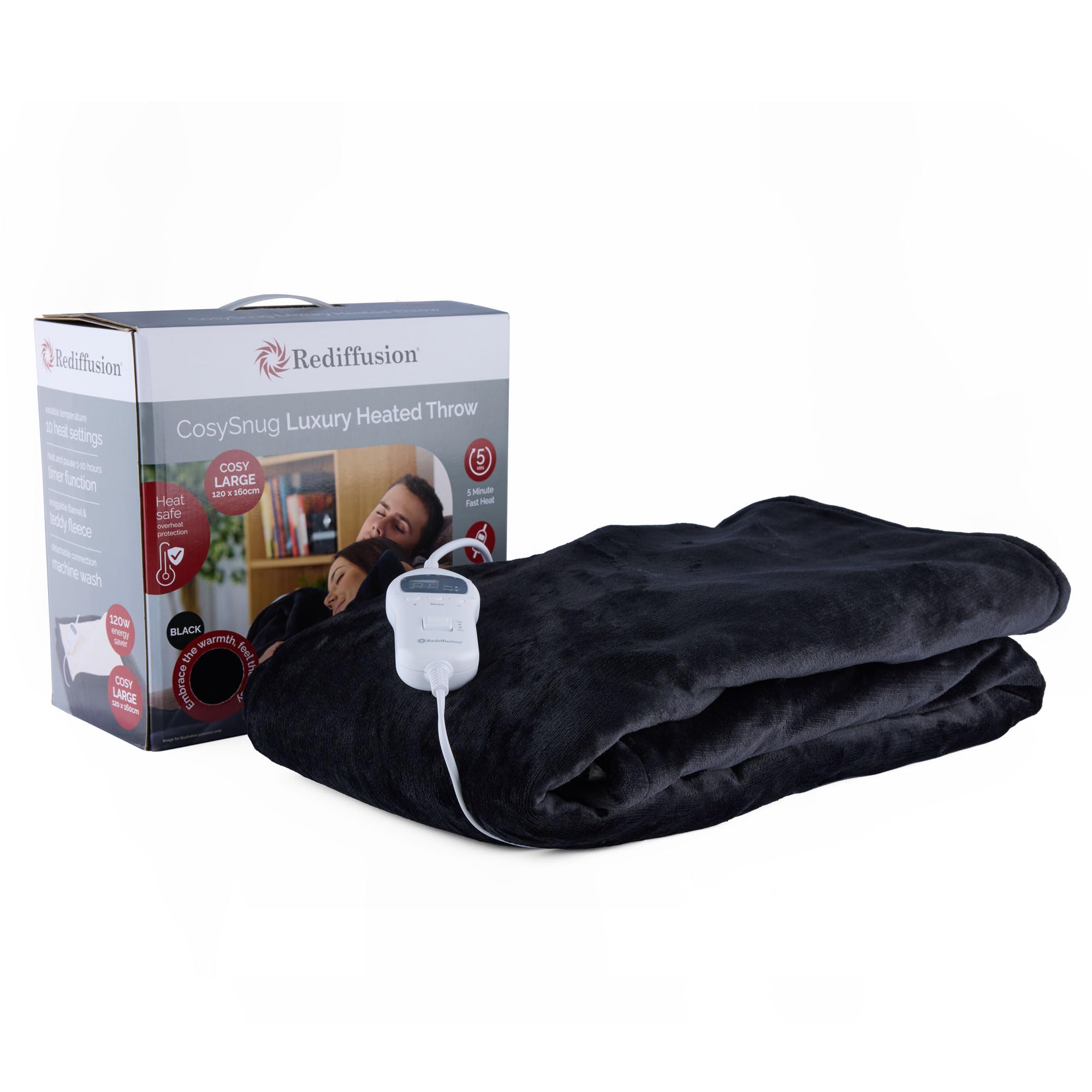 Julian Charles Black Rediffusion Cosy Snug Luxury Heated Throw - One Size