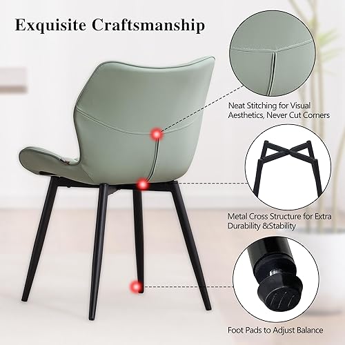 Vista 33 de YOUNIKE Juego de 2 sillas de comedor tapizadas de cuero para cocina, sillas modernas para sala de estar con respaldo curvado ancho y patas de metal