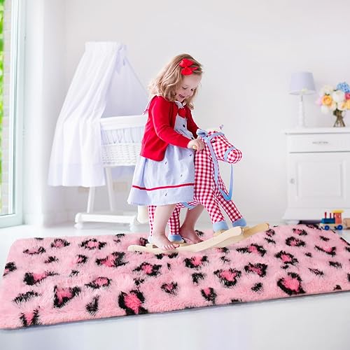 Miniatura 6 de BENRON Alfombras de pasillo rosas para dormitorio de niñas, estampado de leopardo, 2 x 6 pies para decoración de habitación de niños, guardería,