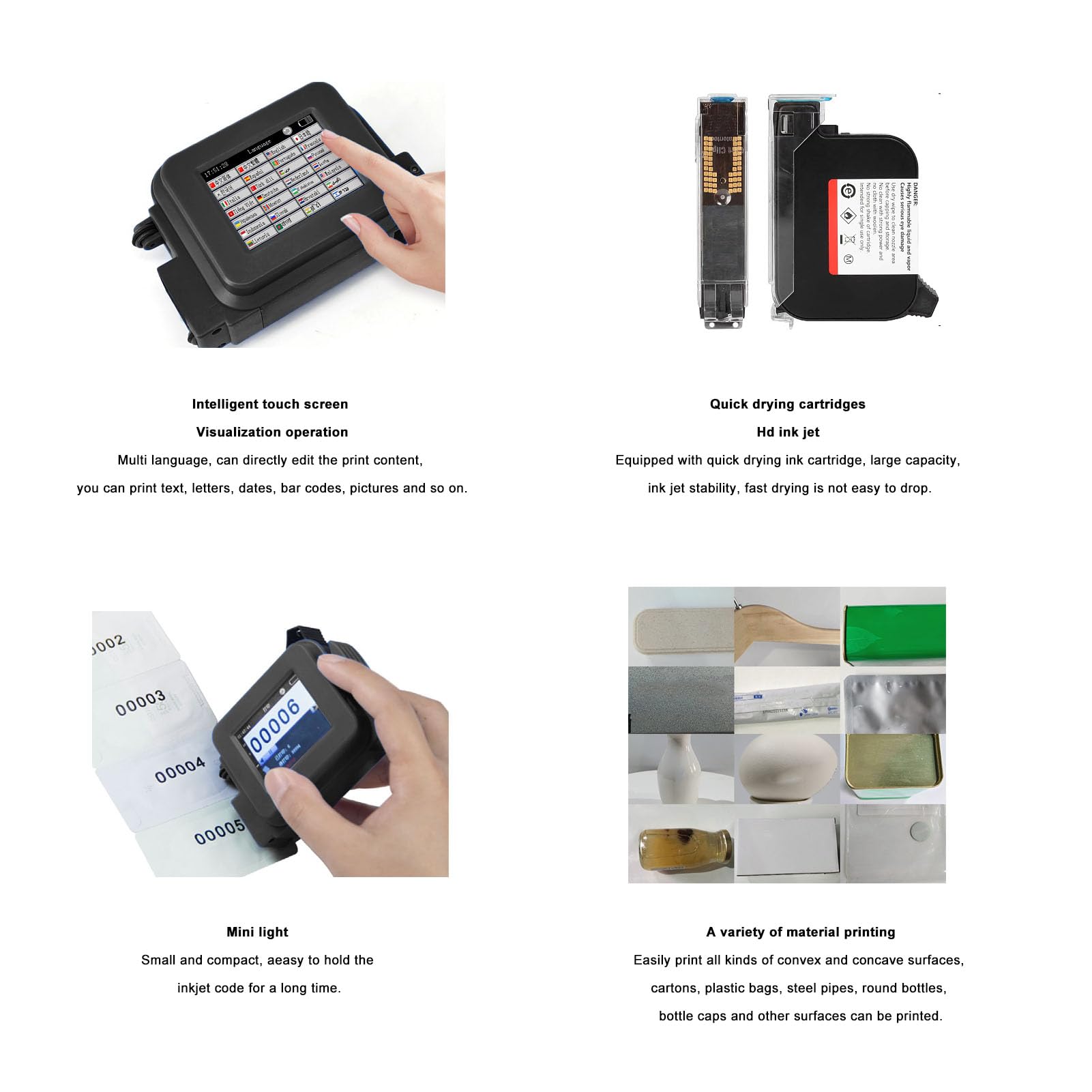 Fabater Imprimante à Jet d'encre Portative, Mini Imprimante Portable avec Cartouche à Séchage Rapide, Machine de Codage de Poche pour Date et Code-Barres