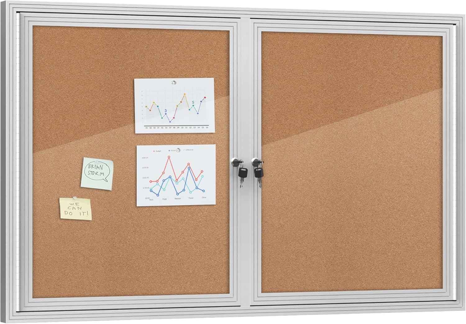 RainShield 48x30 enclosed cork noticeboard, lockable