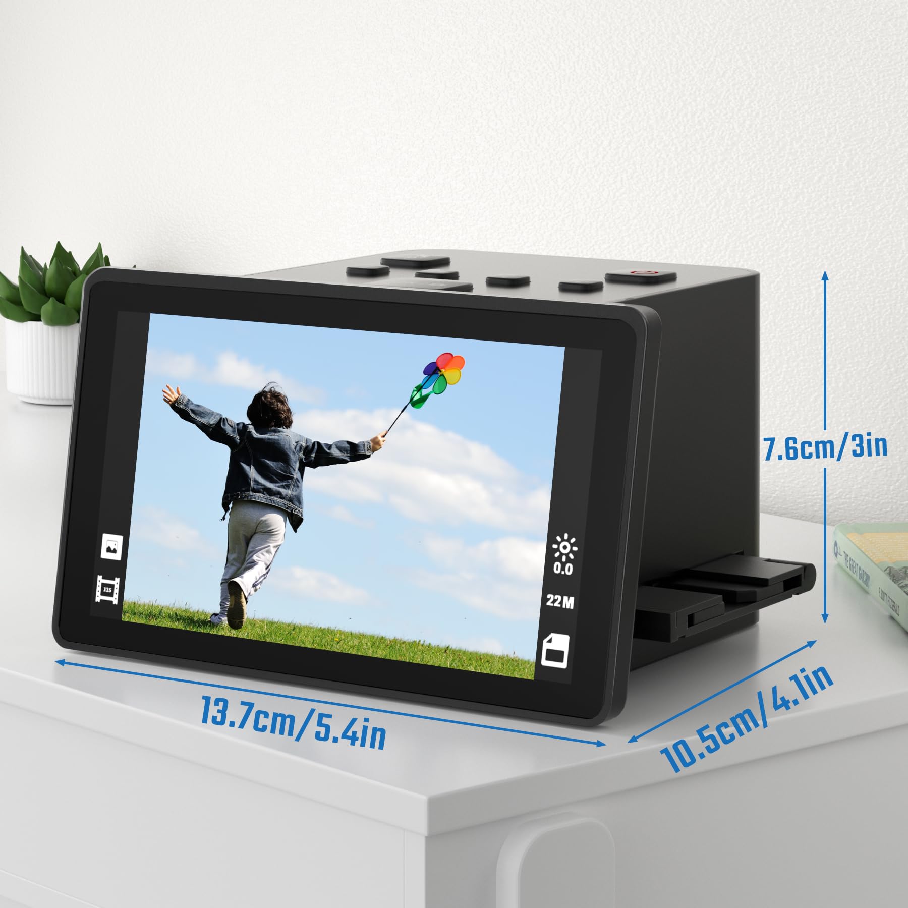 Escáner digital de película y diapositivas con gran pantalla LCD de 5 pulgadas, escáner de diapositivas para digitalizar escáner negativo, convierte 135, 126 KPK, 110 negativos y película Super 8 a 22