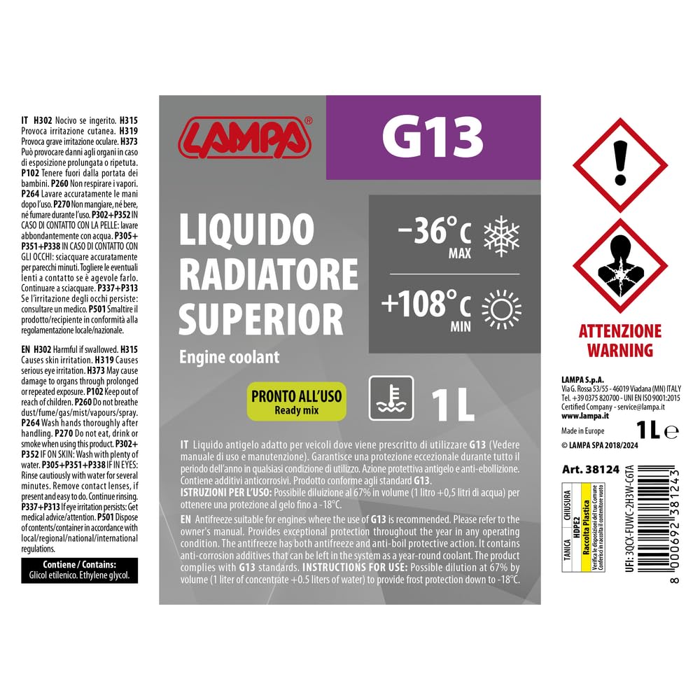 Lampa 38124 Superior-Viola G13, Liquido antigelo radiatore (-36°C) - 1 L