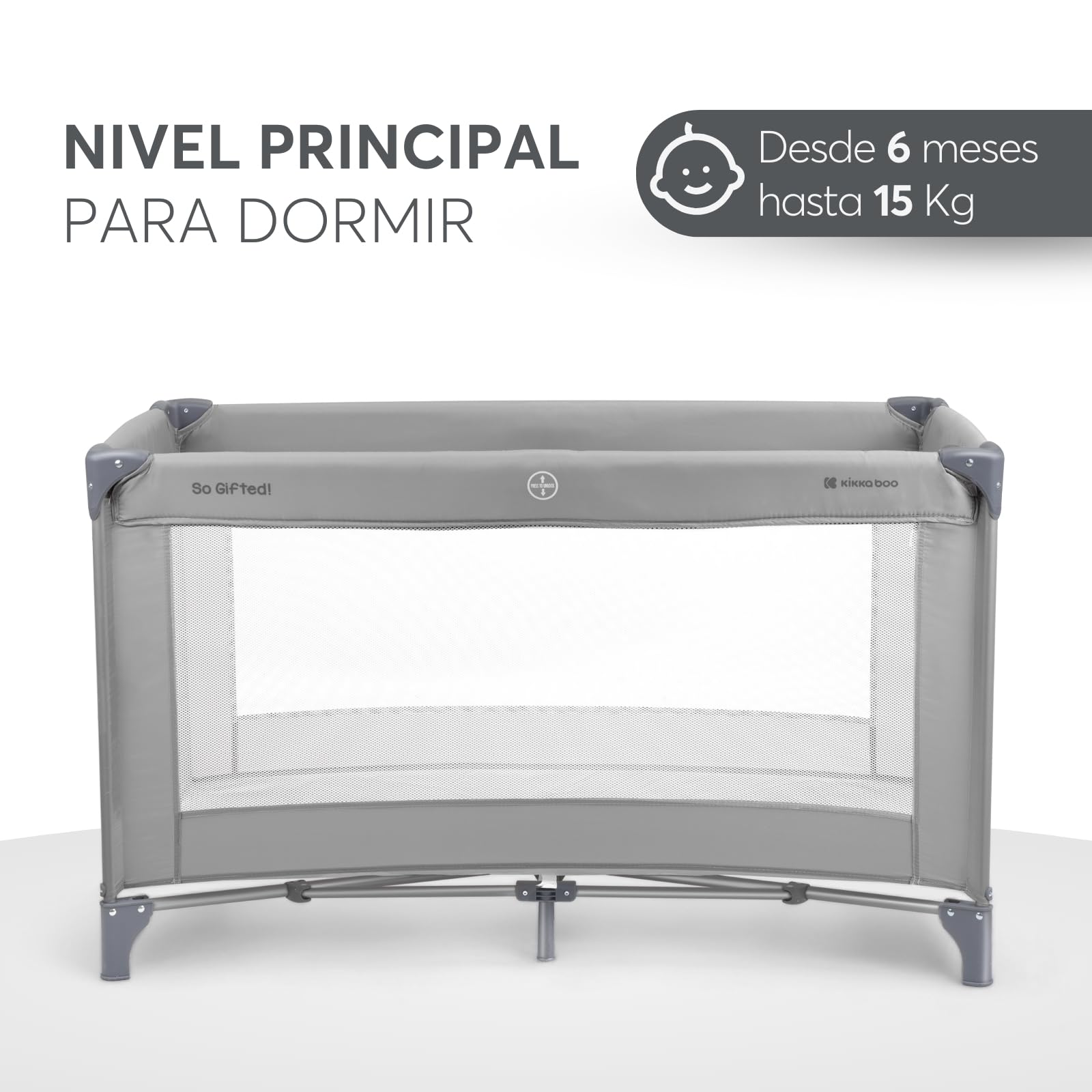 KikkaBoo SO Gifted łóżeczko podróżne do 15 kg, łóżeczko dziecięce 120 x 60 cm, 1 poziom, składane, lekkie, torba transportowa, kompaktowa, szara