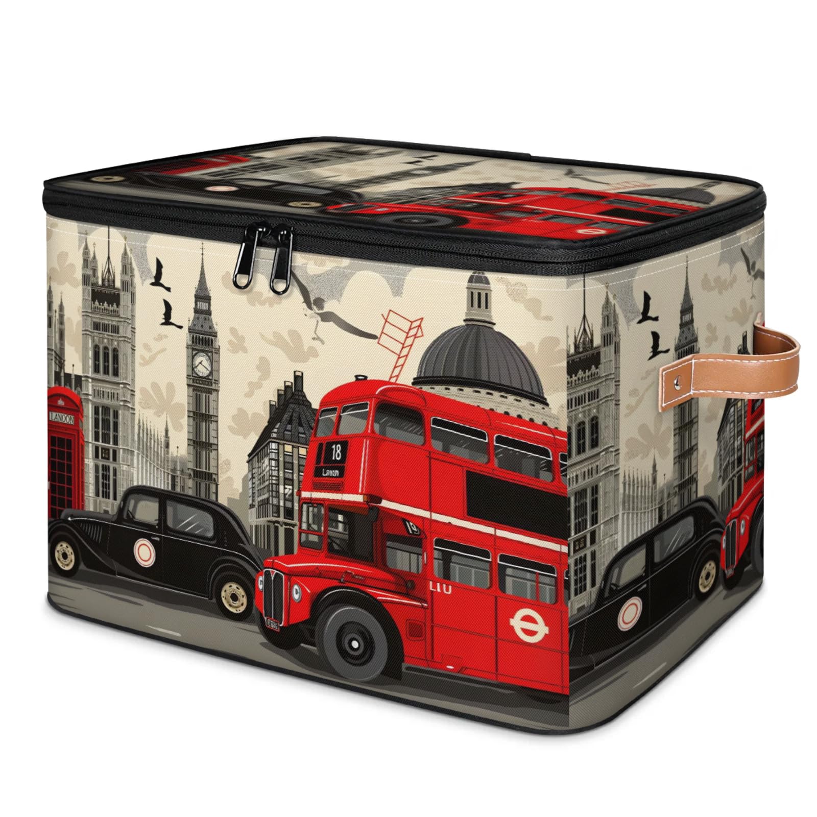 Hsnar Storage Bins with Lids City Cars Storage Basket Clothes Organizer with Handles Closet Storage Containers for Clothing Bedding Blanket