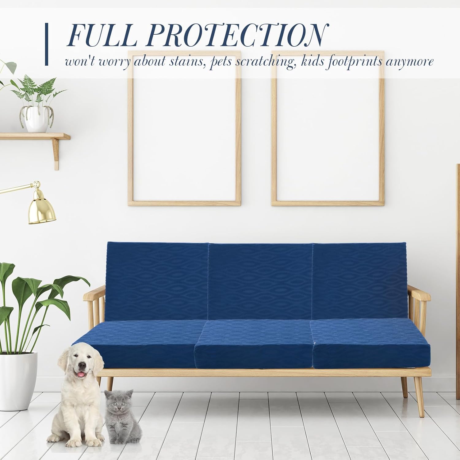 Newwiee 8Pcs Stretch Patio Cushion Covers Outdoor Cushion Covers for Patio Furniture Replacement Couch Sofa Slipcovers Jacquard Textured Soft Fabric Washable Furniture Protector(Navy Blue,Classic)