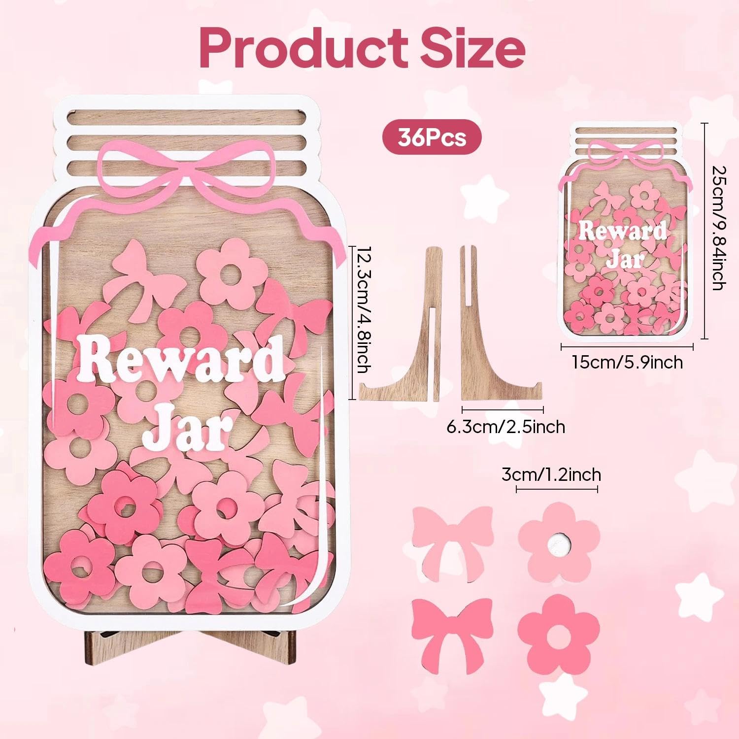 Reward Jar, Reward Jars for Children with 18 Flowers and 18 Bows, Good Behaviour Chart Reward Pot, Reward Jars and Tokens for Home School Classroom Teacher Parent - Image 2