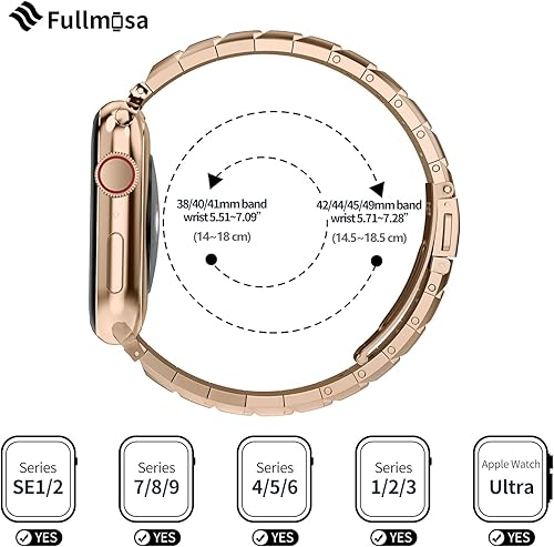 Miniatura 5 de Fullmosa Correa de metal delgada compatible con Apple Watch de 1.654, 1.614, 1.575 y 1.496 pulgadas, correa de cadena de acero inoxidable para